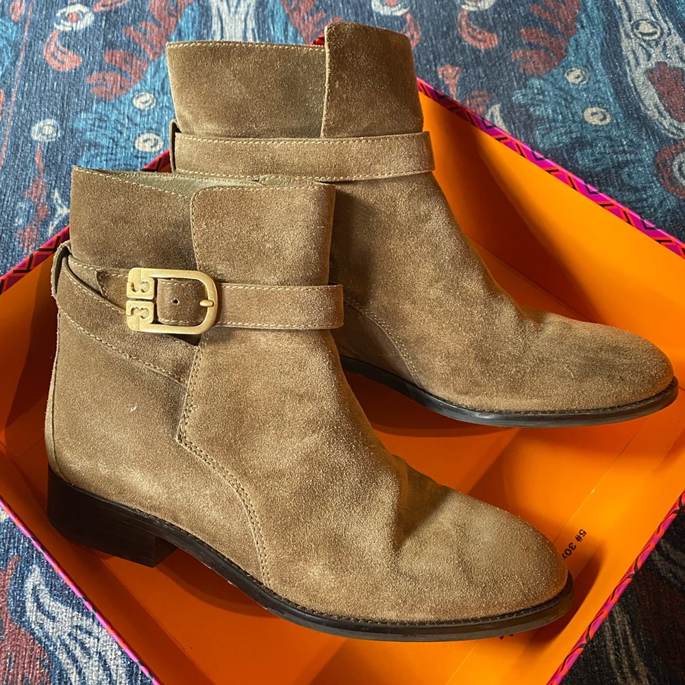 Tory Burch Brown Suede Ankle Boots with Buckle